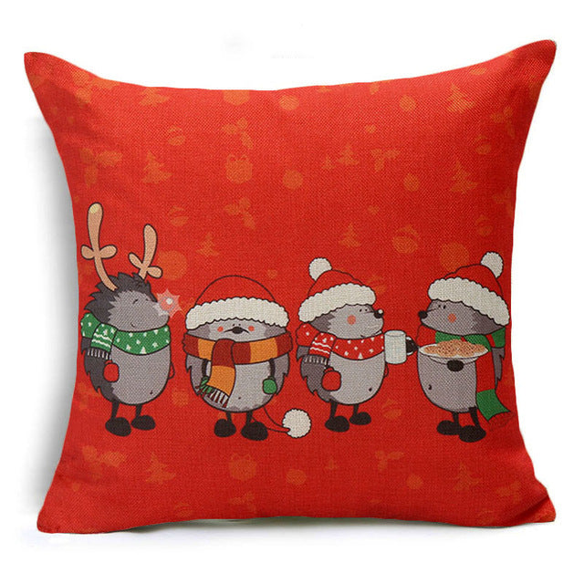 christmas deer cushion cover cotton linen xmas deer santa claus pillows cover 43x43 cm / 9