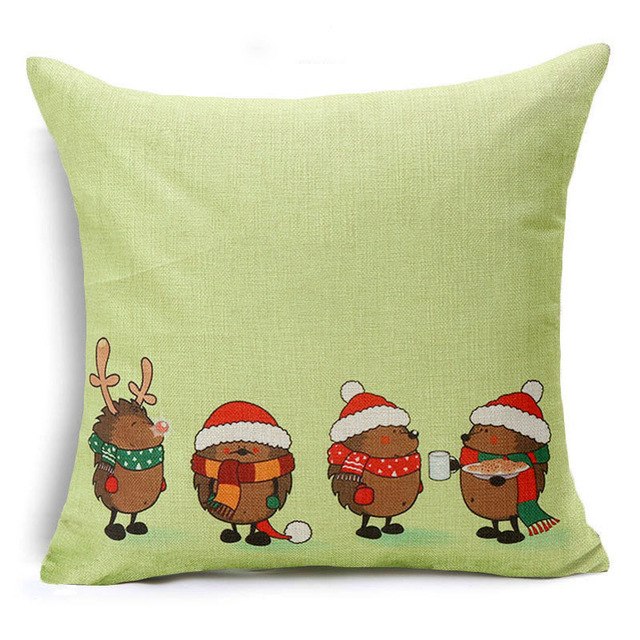 christmas deer cushion cover cotton linen xmas deer santa claus pillows cover 43x43 cm / 10