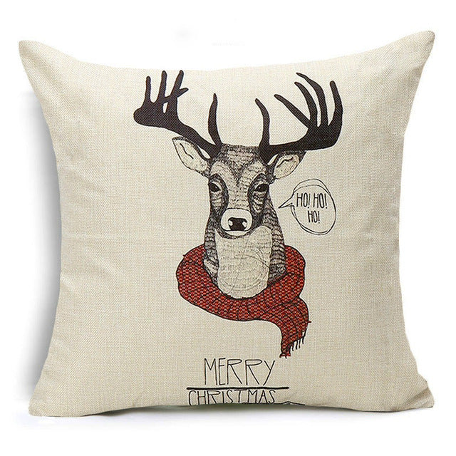 christmas deer cushion cover cotton linen xmas deer santa claus pillows cover 43x43 cm / 12