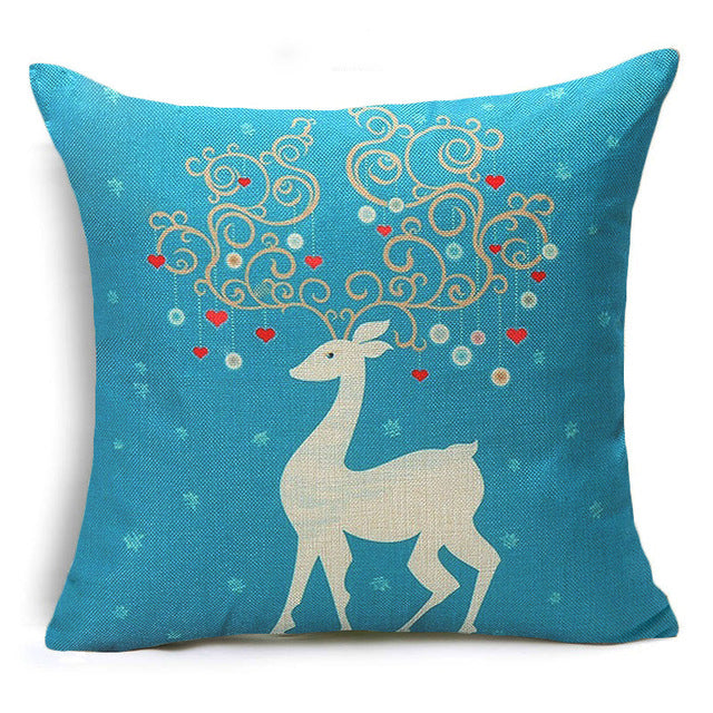 christmas deer cushion cover cotton linen xmas deer santa claus pillows cover 43x43 cm / 13