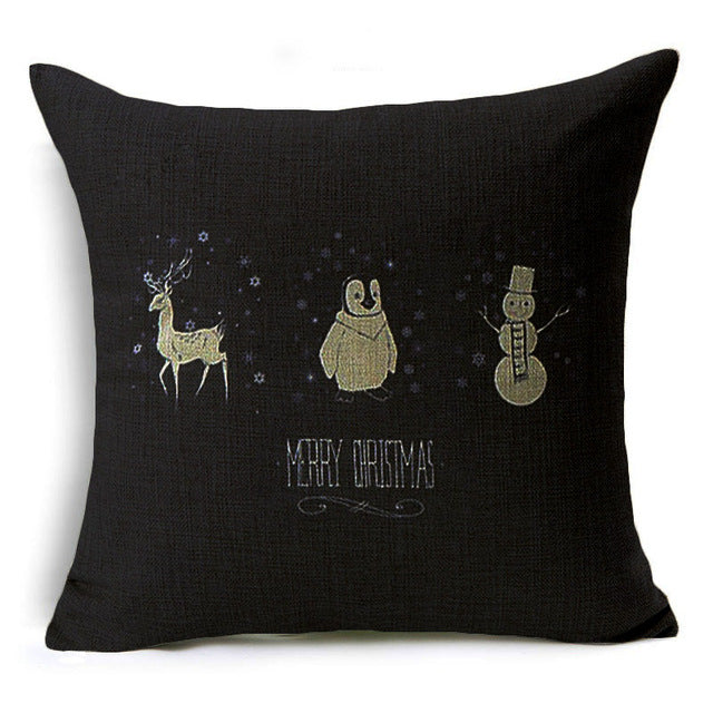 christmas deer cushion cover cotton linen xmas deer santa claus pillows cover 43x43 cm / 14