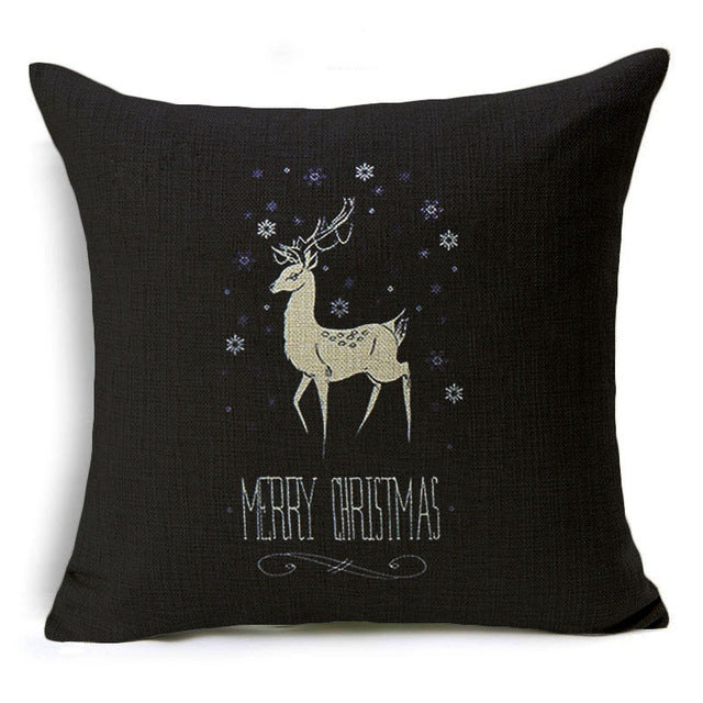 christmas deer cushion cover cotton linen xmas deer santa claus pillows cover 43x43 cm / 15