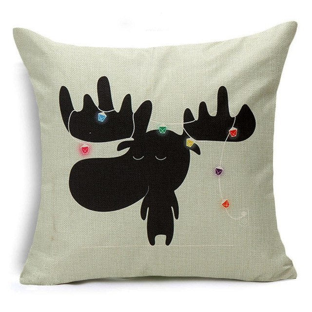 christmas deer cushion cover cotton linen xmas deer santa claus pillows cover 43x43 cm / 8