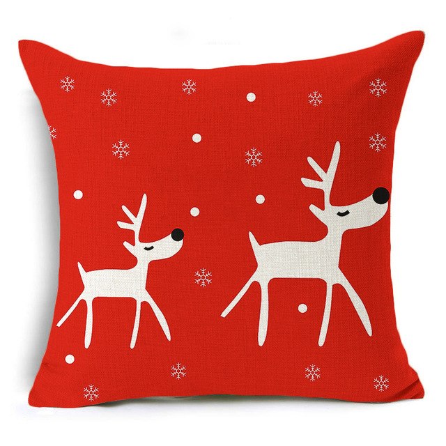 christmas deer cushion cover cotton linen xmas deer santa claus pillows cover 43x43 cm / 16