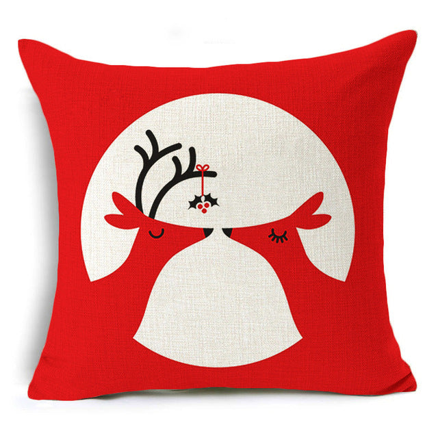 christmas deer cushion cover cotton linen xmas deer santa claus pillows cover 43x43 cm / 17