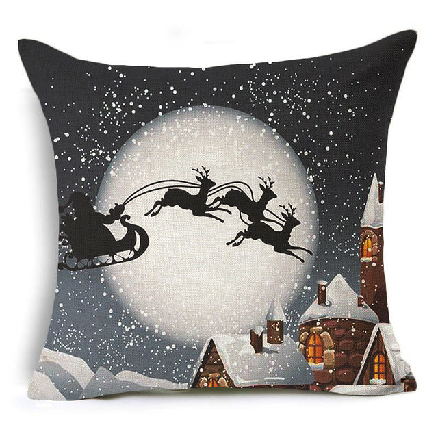 christmas deer cushion cover cotton linen xmas deer santa claus pillows cover 43x43 cm / 18
