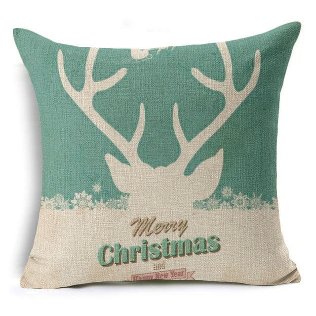 christmas deer cushion cover cotton linen xmas deer santa claus pillows cover 43x43 cm / 19