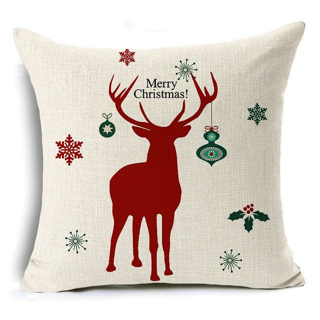 christmas deer cushion cover cotton linen xmas deer santa claus pillows cover 43x43 cm / 20
