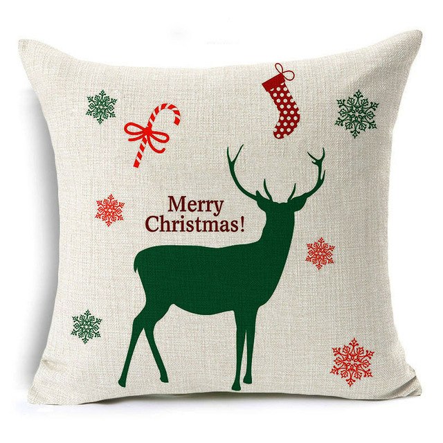 christmas deer cushion cover cotton linen xmas deer santa claus pillows cover 43x43 cm / 21