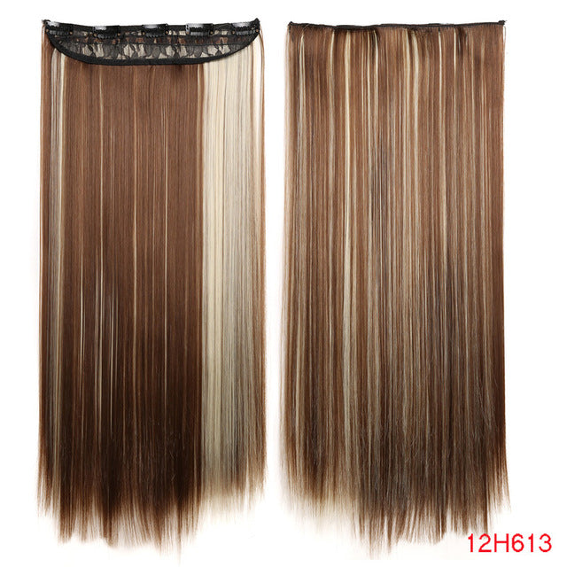 aisi hair 22 inch(55cm)  long straight women clip in hair extensions black brown high tempreture synthetic hairpiece p16/613 / 22inches