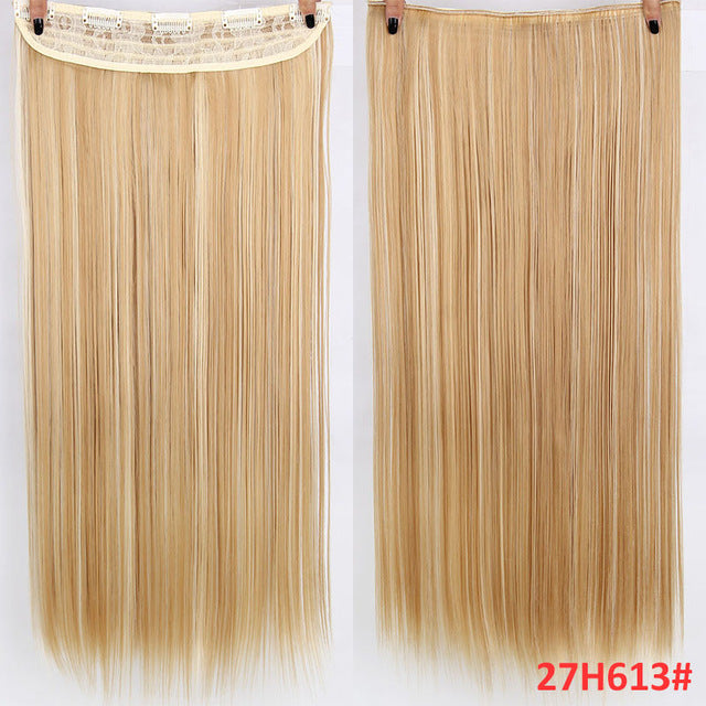 aisi hair 22 inch(55cm)  long straight women clip in hair extensions black brown high tempreture synthetic hairpiece p27/613 / 22inches
