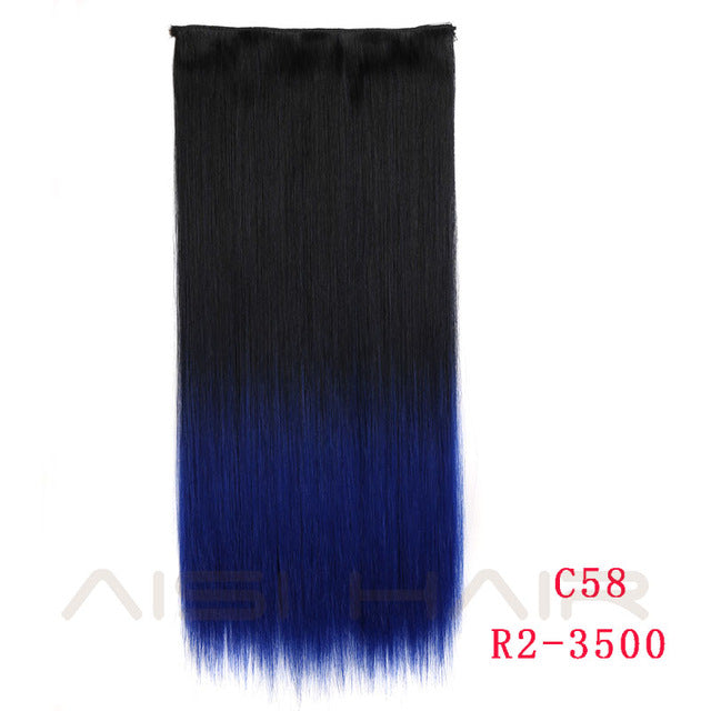 aisi hair 22 inch(55cm)  long straight women clip in hair extensions black brown high tempreture synthetic hairpiece blue / 22inches