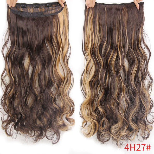 aisi hair 22" 17 colors long wavy high temperature fiber synthetic clip in hair extensions for women p4/27 / 22inches
