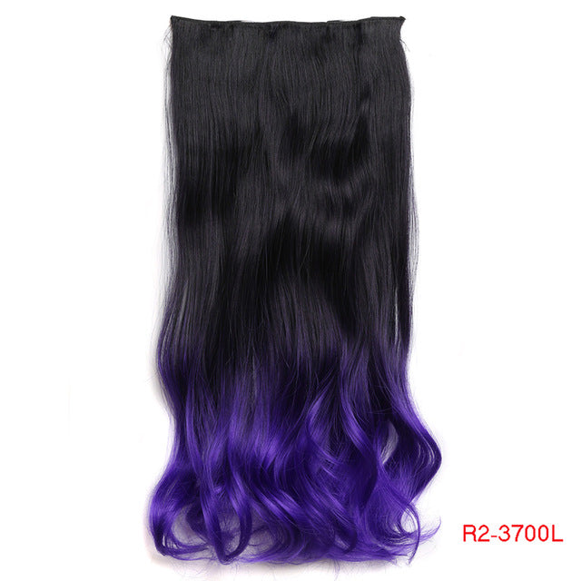 aisi hair 22" 17 colors long wavy high temperature fiber synthetic clip in hair extensions for women blue / 22inches