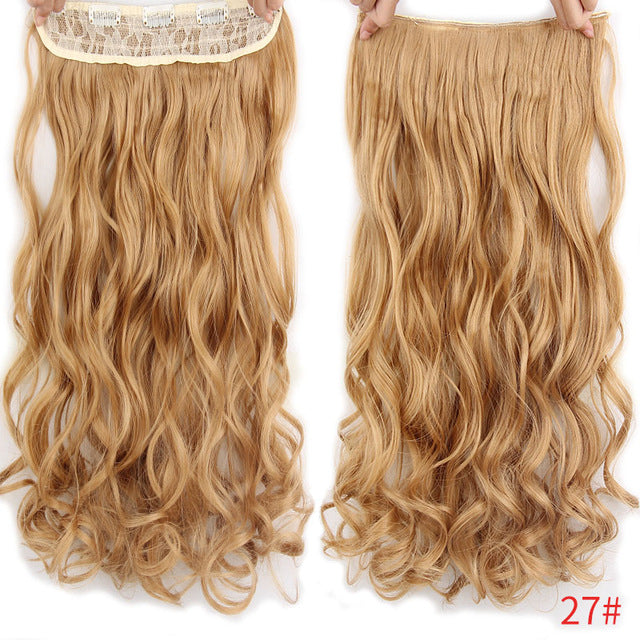 aisi hair 22" 17 colors long wavy high temperature fiber synthetic clip in hair extensions for women 27# / 22inches