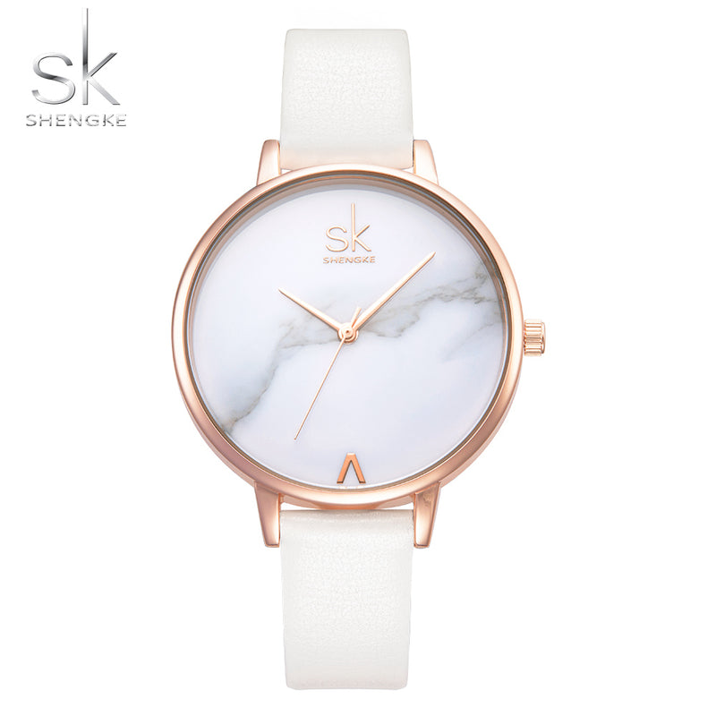top brand fashion ladies watches leather female quartz watch women thin casual strap watch reloj mujer marble dial sk