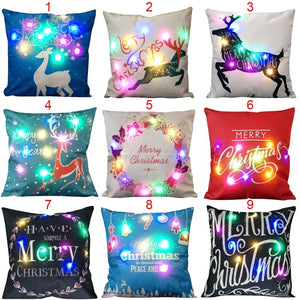 christmas led light cotton linen sofa cushion cover