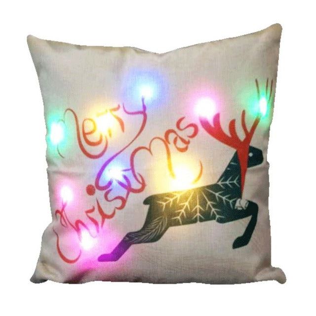 christmas led light cotton linen sofa cushion cover 2