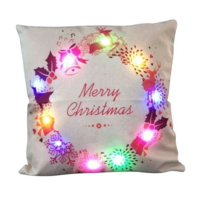christmas led light cotton linen sofa cushion cover 5