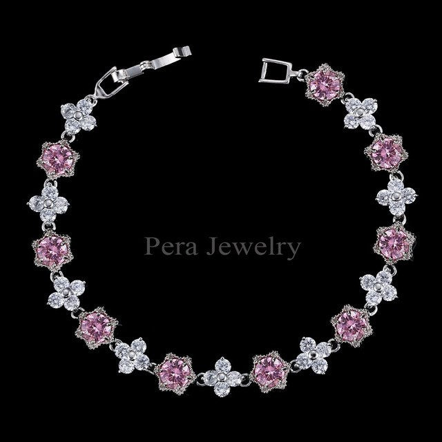 fashion female jewelry star shape light blue austrian crystal stone sterling silver bracelets for women christmas gift pink