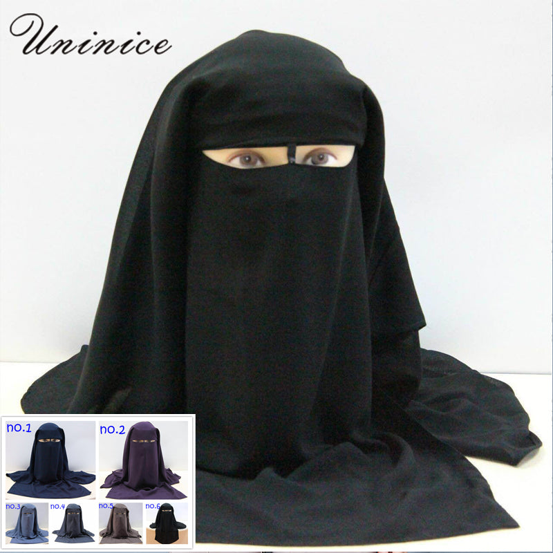 islamic 3 layers niqab burqa bonnet hijab cap veil muslim bandana scarf headwear black face cover abaya style wrap head covering