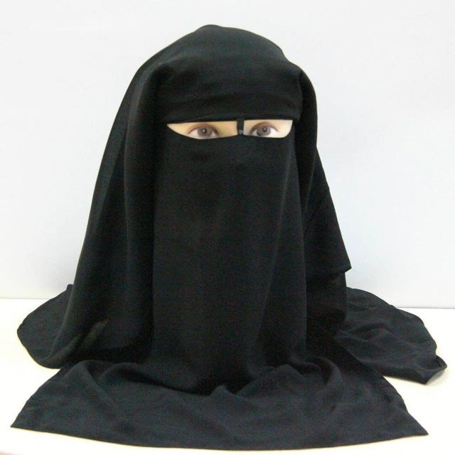 islamic 3 layers niqab burqa bonnet hijab cap veil muslim bandana scarf headwear black face cover abaya style wrap head covering black