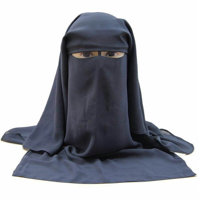 islamic 3 layers niqab burqa bonnet hijab cap veil muslim bandana scarf headwear black face cover abaya style wrap head covering dark gray