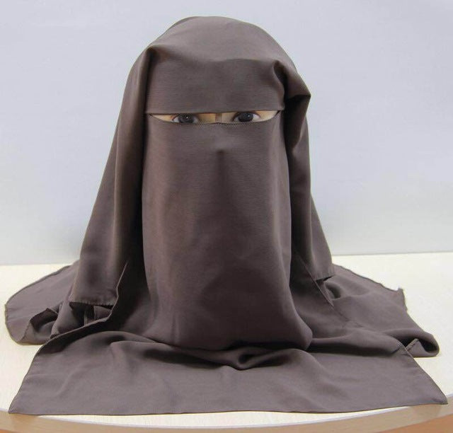 islamic 3 layers niqab burqa bonnet hijab cap veil muslim bandana scarf headwear black face cover abaya style wrap head covering coffee