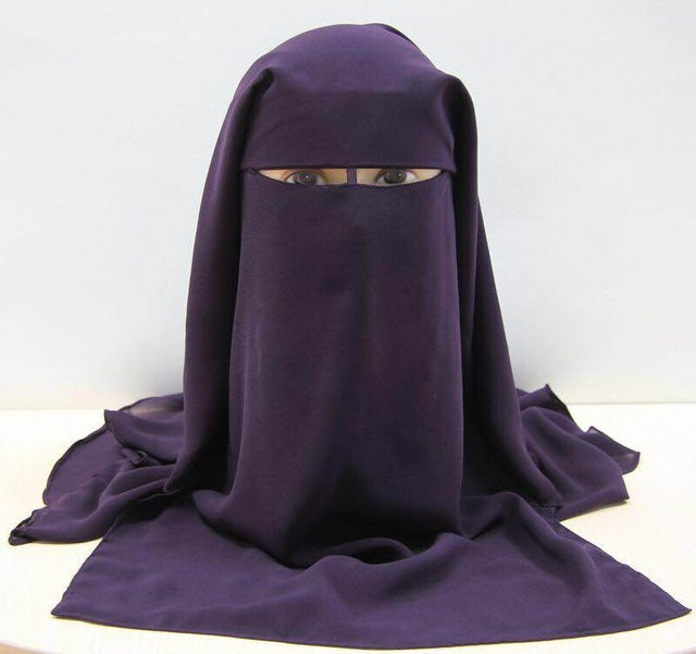 islamic 3 layers niqab burqa bonnet hijab cap veil muslim bandana scarf headwear black face cover abaya style wrap head covering purple