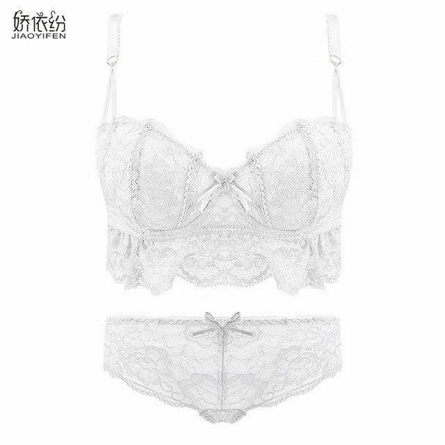 jyf japan women underwear sexy 1/2 cup lace bra set high quality embroidery lingerie young girl push up bra and panty sets