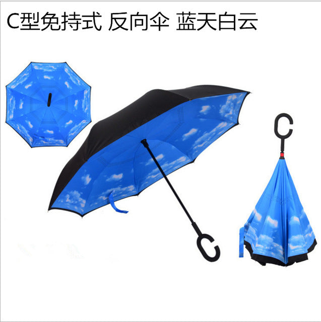 windproof reverse folding double layer inverted umbrella self stand umbrella rain women high quality lantianbaiyun