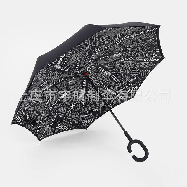 windproof reverse folding double layer inverted umbrella self stand umbrella rain women high quality heibaozi