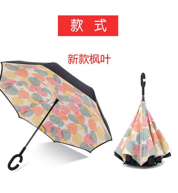 windproof reverse folding double layer inverted umbrella self stand umbrella rain women high quality fengye