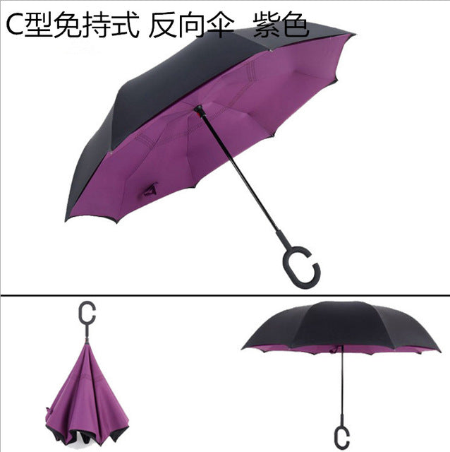 windproof reverse folding double layer inverted umbrella self stand umbrella rain women high quality purple