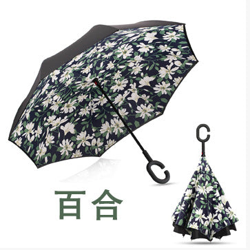 windproof reverse folding double layer inverted umbrella self stand umbrella rain women high quality baihe