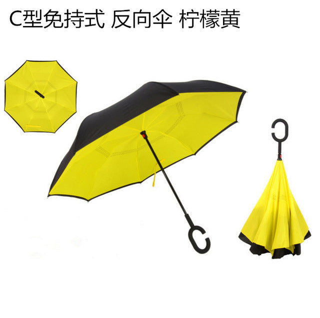 windproof reverse folding double layer inverted umbrella self stand umbrella rain women high quality yellow
