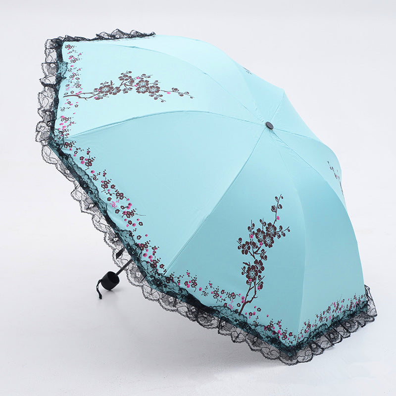 6 colors plum flower blossom parasol lace three folding umbrella uv brand sunny / rain parasol lace sun umbrella rain women