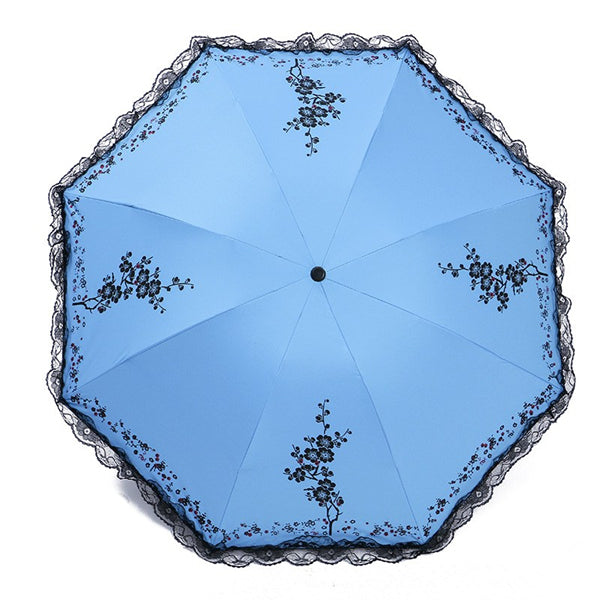 6 colors plum flower blossom parasol lace three folding umbrella uv brand sunny / rain parasol lace sun umbrella rain women blue