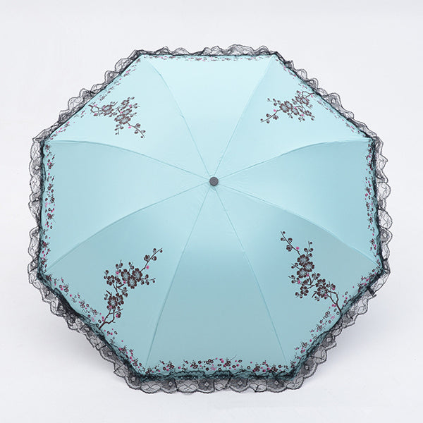 6 colors plum flower blossom parasol lace three folding umbrella uv brand sunny / rain parasol lace sun umbrella rain women acid blue