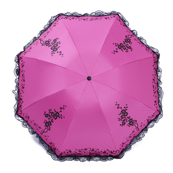 6 colors plum flower blossom parasol lace three folding umbrella uv brand sunny / rain parasol lace sun umbrella rain women rose red