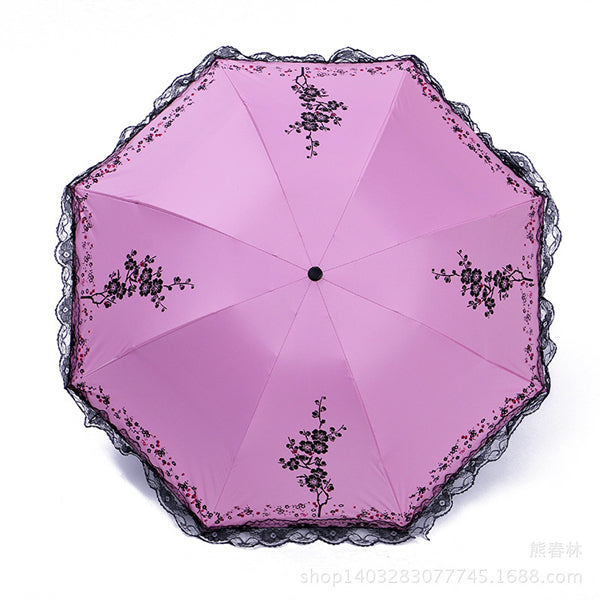 6 colors plum flower blossom parasol lace three folding umbrella uv brand sunny / rain parasol lace sun umbrella rain women pink