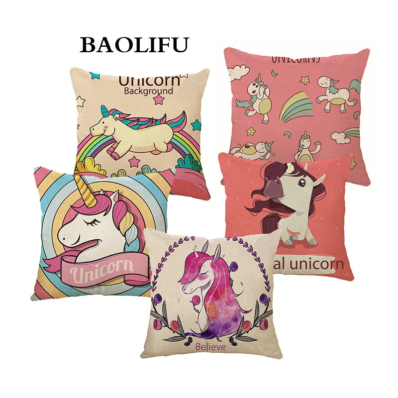 cartoon unicorn animal cushion cover printing  linen decorative pillow case