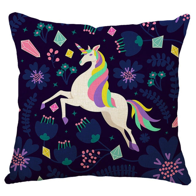 cartoon unicorn animal cushion cover printing  linen decorative pillow case 450mm*450mm / c3