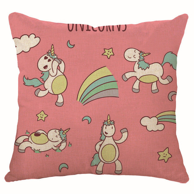 cartoon unicorn animal cushion cover printing  linen decorative pillow case 450mm*450mm / c4