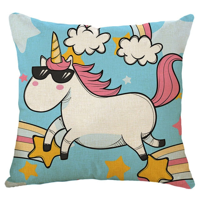 cartoon unicorn animal cushion cover printing  linen decorative pillow case 450mm*450mm / c5