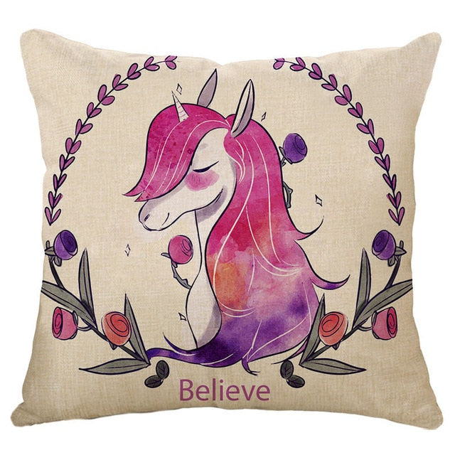 cartoon unicorn animal cushion cover printing  linen decorative pillow case 450mm*450mm / c6