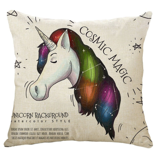 cartoon unicorn animal cushion cover printing  linen decorative pillow case 450mm*450mm / c7