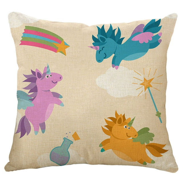 cartoon unicorn animal cushion cover printing  linen decorative pillow case 450mm*450mm / c8