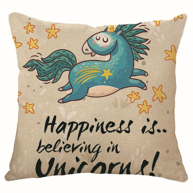 cartoon unicorn animal cushion cover printing  linen decorative pillow case 450mm*450mm / c12