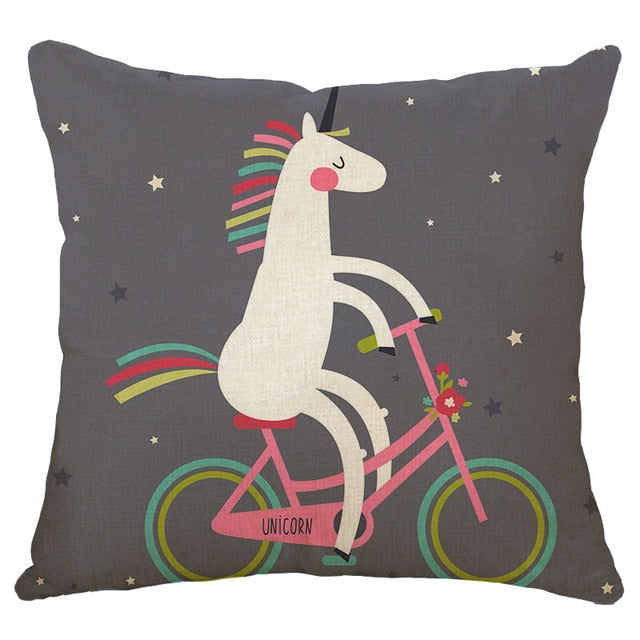 cartoon unicorn animal cushion cover printing  linen decorative pillow case 450mm*450mm / c13
